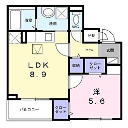 ハートウェル 1LDKの間取図画像