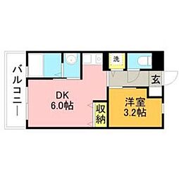 リード桜坂 1DKの間取図画像