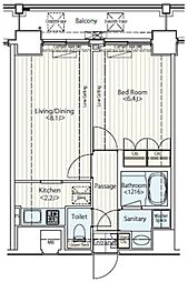 ドゥーエ新富町 1LDKの間取図画像