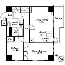 アクロス目黒タワー 10階2LDKの間取り
