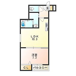 フジパレス山之内3番館 1LDKの間取図画像