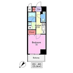 パーシモン大塚 1Kの間取図画像