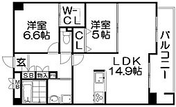 BRAVECOURT香里園 2LDKの間取図画像