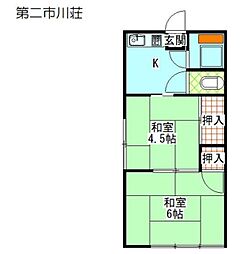 第2市川荘B 2Kの間取図画像