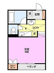 SAJA'90B棟 1Kの間取図画像