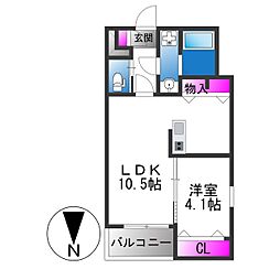ジーメゾン松原天美南 1LDKの間取図画像