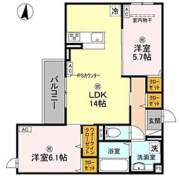 D-ROOM・MB 2階2LDKの間取り