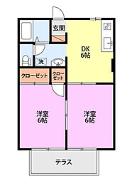 サンライズアベニューB 2DKの間取図画像