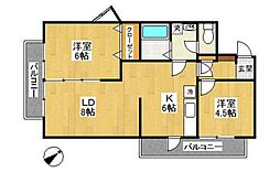 パレ・ロアール戸塚 2LDKの間取図画像