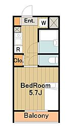 多摩学生マンション 4階1Kの間取り
