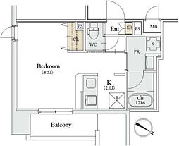 カスタリア人形町3 9階1Kの間取り