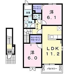ウッドベルα 2LDKの間取図画像