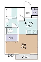 プラージュコート浜 1Kの間取図画像