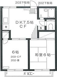 スカイビレッジ 2DKの間取図画像