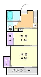 北越谷フラット 2Kの間取図画像