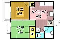 第二メゾン吉野 2階2DKの間取り