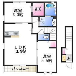 エーデル自由丘A 2LDKの間取図画像