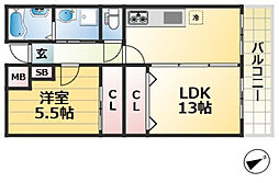 ミロワ西灘 2LDKの間取図画像