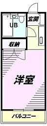 JR中央線 西八王子駅 バス11分 清川一号公園下車 徒歩1分の賃貸アパート 1階ワンルームの間取り