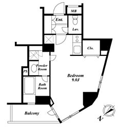セントラルクリブ六本木I 10階ワンルームの間取り