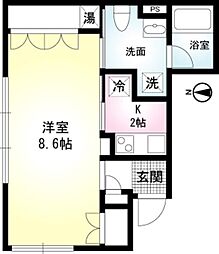 東京メトロ丸ノ内線 方南町駅 徒歩10分の賃貸マンション 2階1Kの間取り