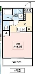 STONE RIVER 西所沢B ワンルームの間取図画像
