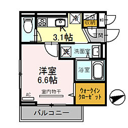 R-001 1Kの間取図画像