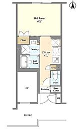 ラクラス中野南台 2階1Kの間取り