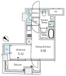 アイビーコート日本橋人形町 1DKの間取図画像