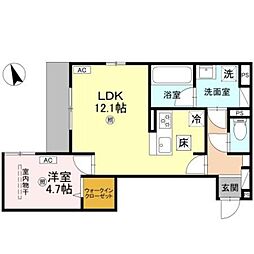 トリシア千躰 1LDKの間取図画像