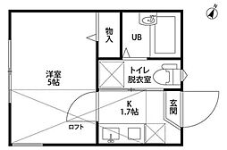 ディアコート篠原 1Kの間取図画像