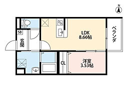 エフクラウド小路 1LDKの間取図画像