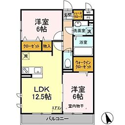 ハーベストヴィラージュ本郷 2LDKの間取図画像