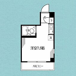 モンテリーブロ貝塚 3階ワンルームの間取り