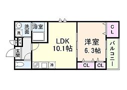 堺市西区上アパート 1Kの間取図画像