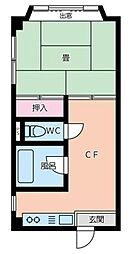 プチなかまつ 1Kの間取図画像