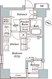 カーサスプレンディッド一番町 8階ワンルームの間取り