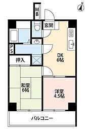 ヴァルトハイム石神井台 2DKの間取図画像