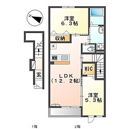 プラチナクローバー 2LDKの間取図画像