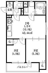JR片町線(学研都市線) 野崎駅 徒歩8分の賃貸アパート 1階2LDKの間取り