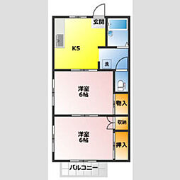 ロイヤルハイツD 2DKの間取図画像