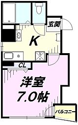 ラ・ジオン2 1Kの間取図画像