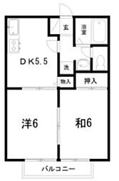 津ノ宮ガーデンA 2DKの間取図画像