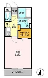 サンライズ蒲生 1Kの間取図画像