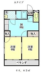 カーサKSA棟 2DKの間取図画像