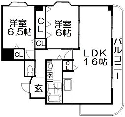 楽友コーポ第3 2LDKの間取図画像