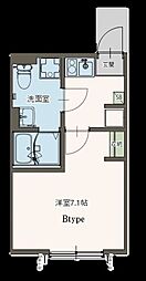 Agrande Tsuruse 2階1Kの間取り