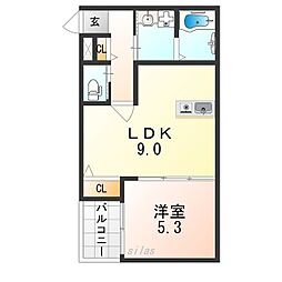 クレスト高安 1LDKの間取図画像