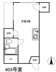 グランデエジ 4階ワンルームの間取り