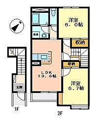 モントリュー 2LDKの間取図画像